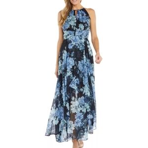 R&M Richards Collection Floral Chiffon Dress Blue Size 8 Flowy Sleeveless